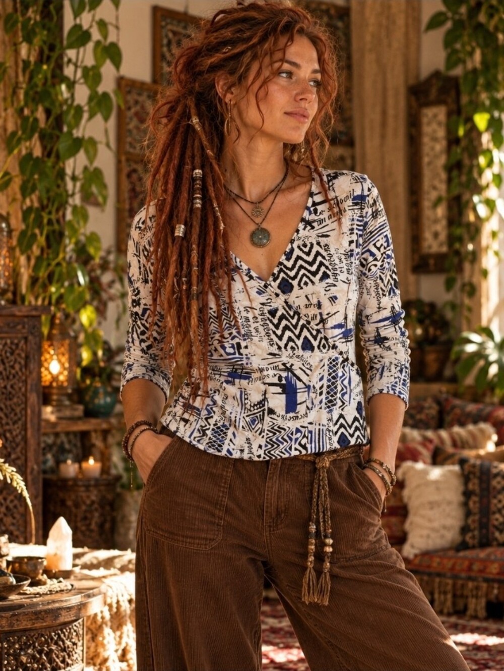 4/$15 Ruby Rd S Abstract Wrap Top Modern Boho Eclectic Maximalist 90s Statement